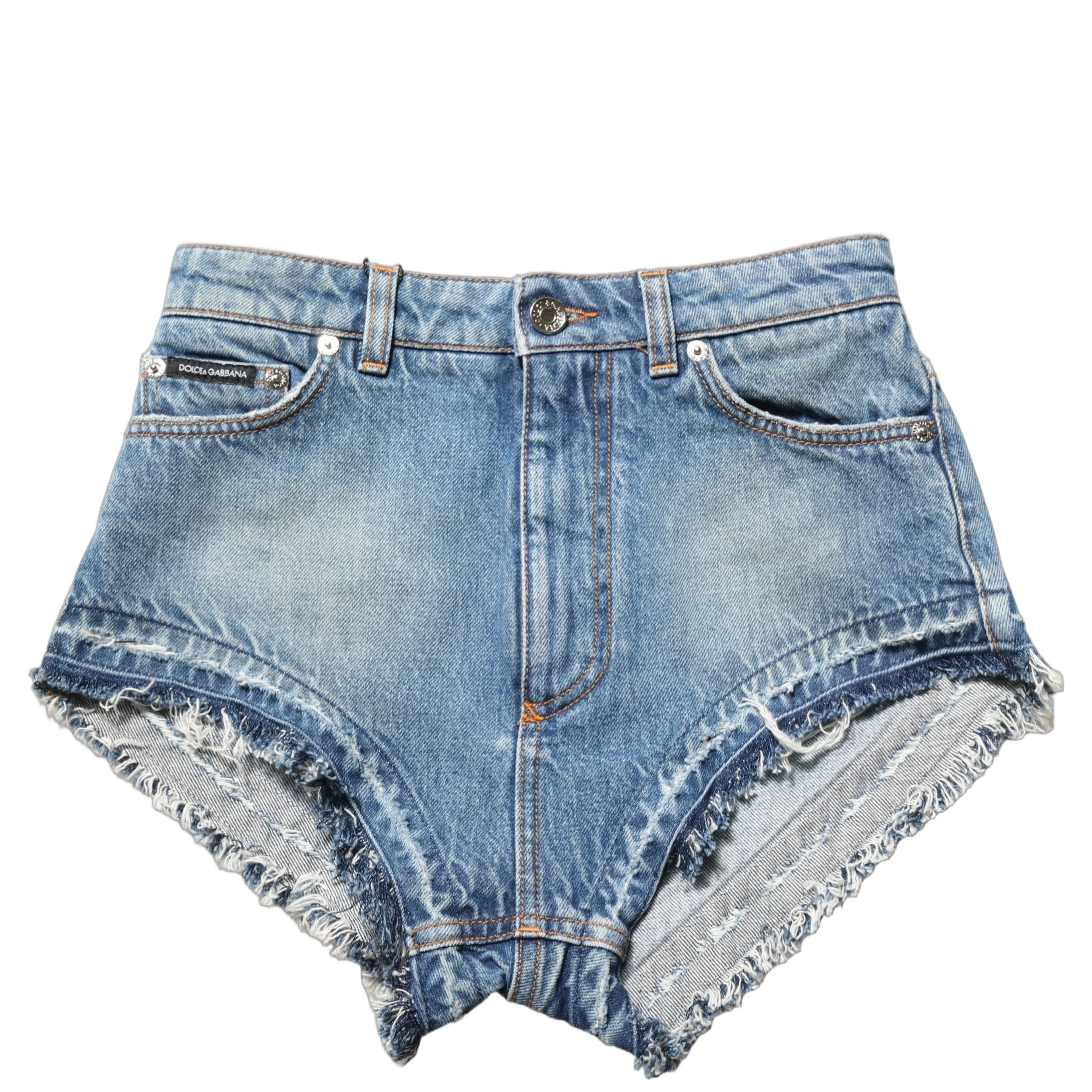 Blue Cotton High Waist Denim Hotpants Shorts