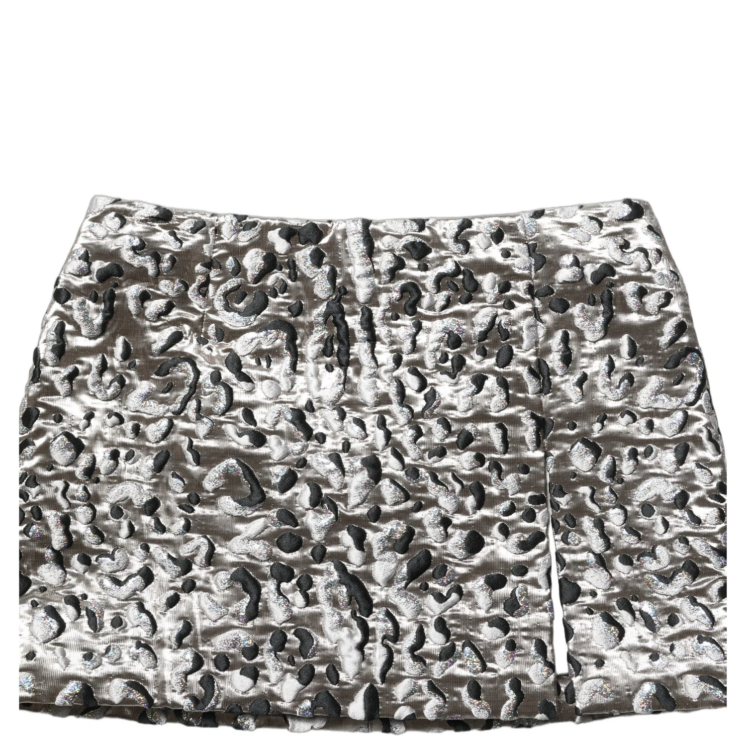Silver Leopard Jacquard Mid Waist Mini Skirt