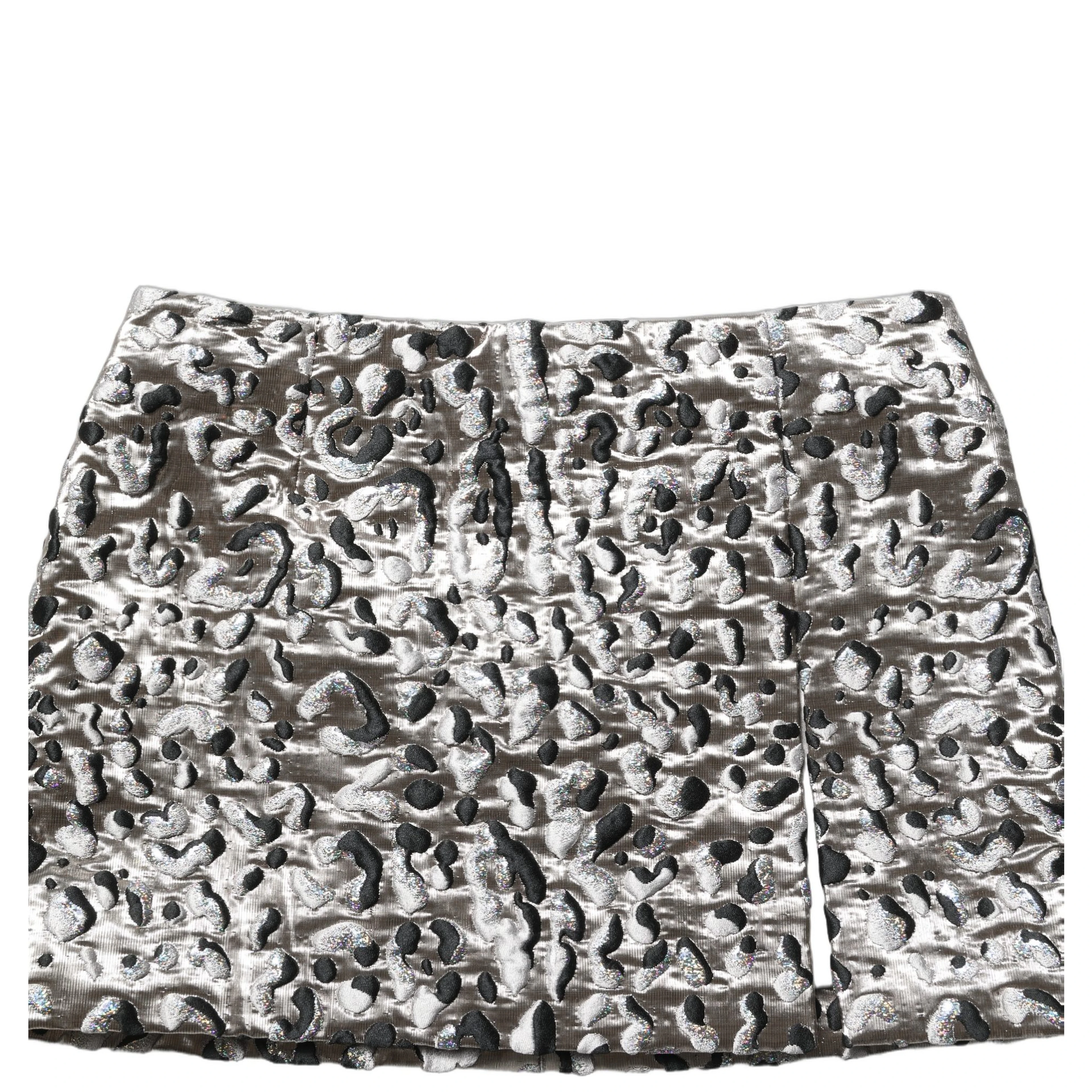 Silver Leopard Jacquard Mid Waist Mini Skirt