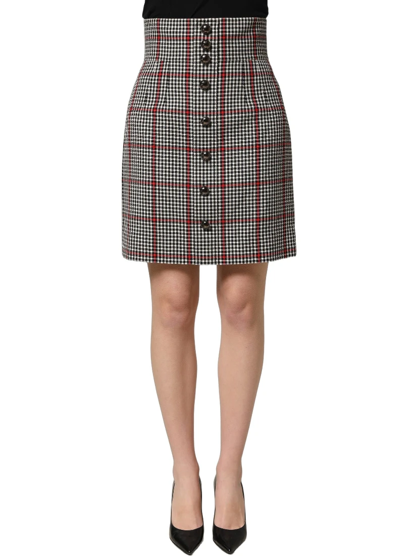 Gray Checkered High Waist A-line Mini Skirt