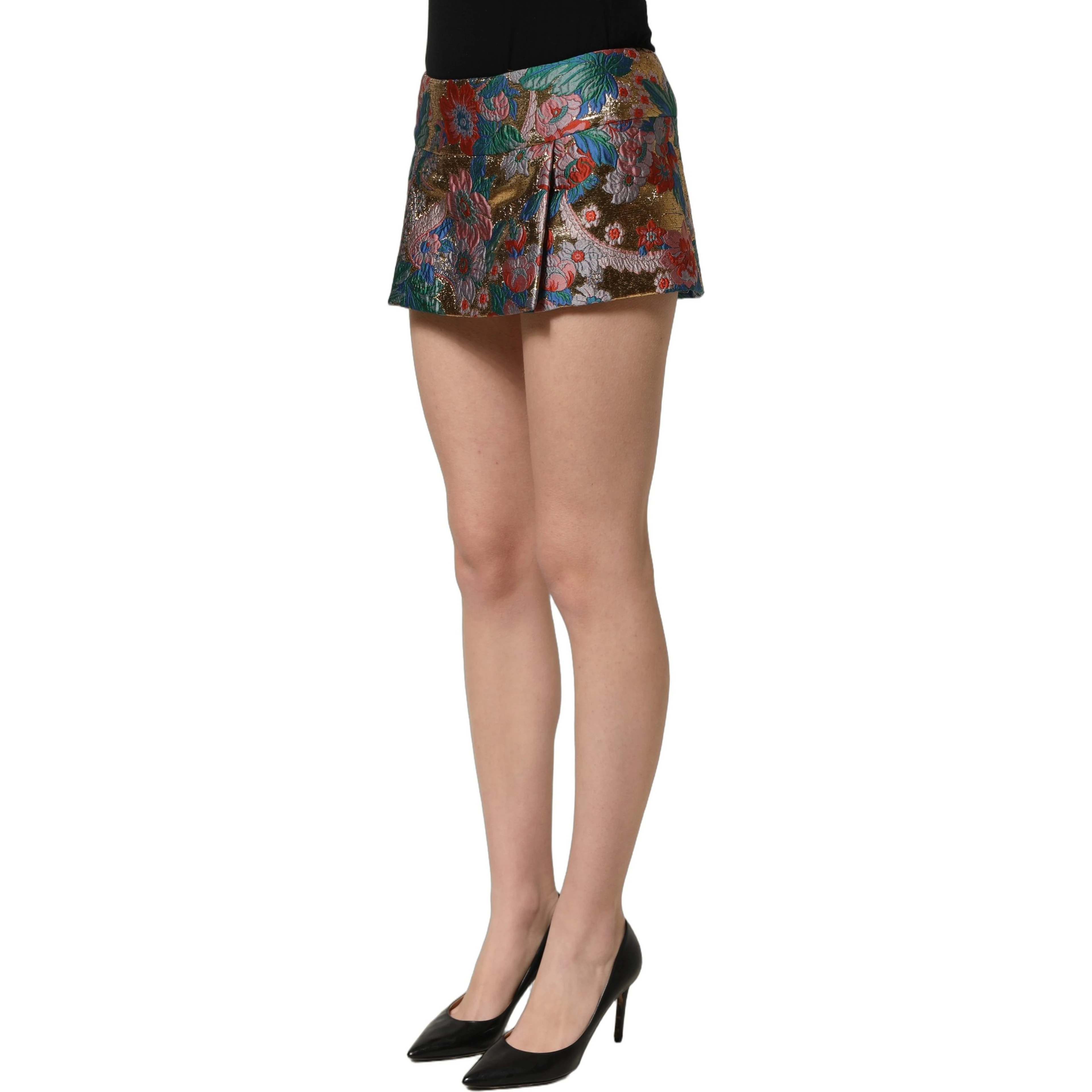 Multicolor Floral Jacquard MidWaist Mini Skirt