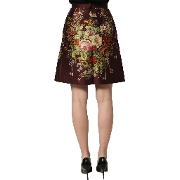 Burgundy Floral HighWaist A-line Mini Skirt