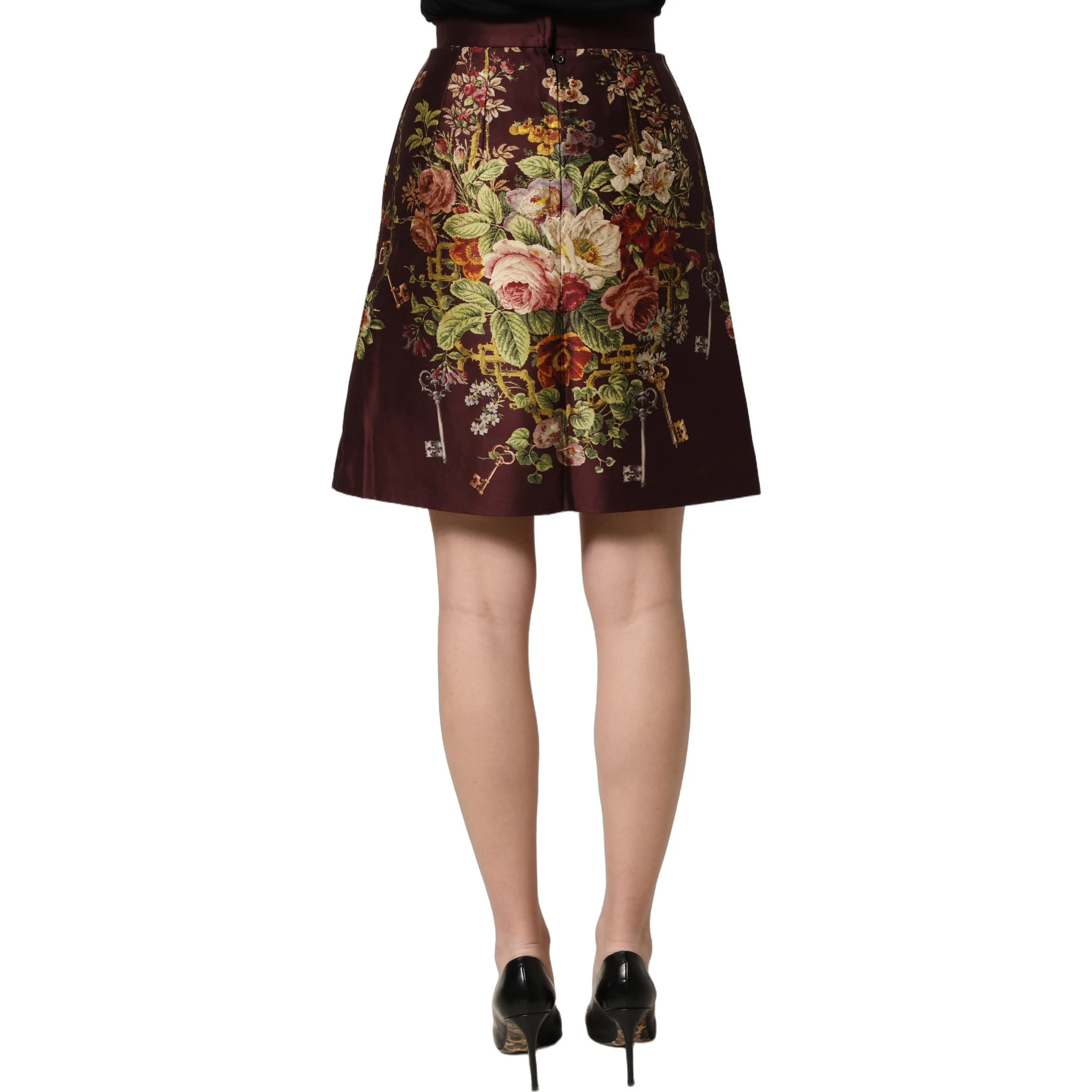 Burgundy Floral HighWaist A-line Mini Skirt
