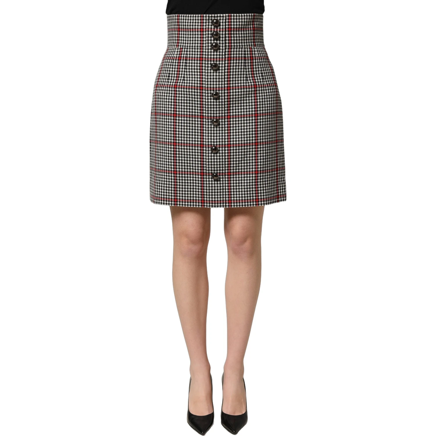 Gray Checkered High Waist A-line Mini Skirt