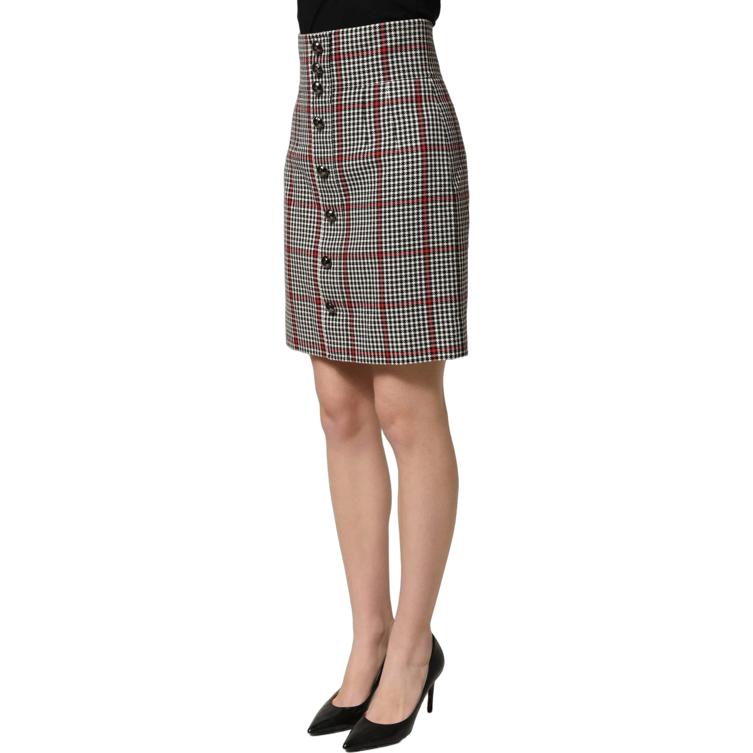 Gray Checkered High Waist A-line Mini Skirt