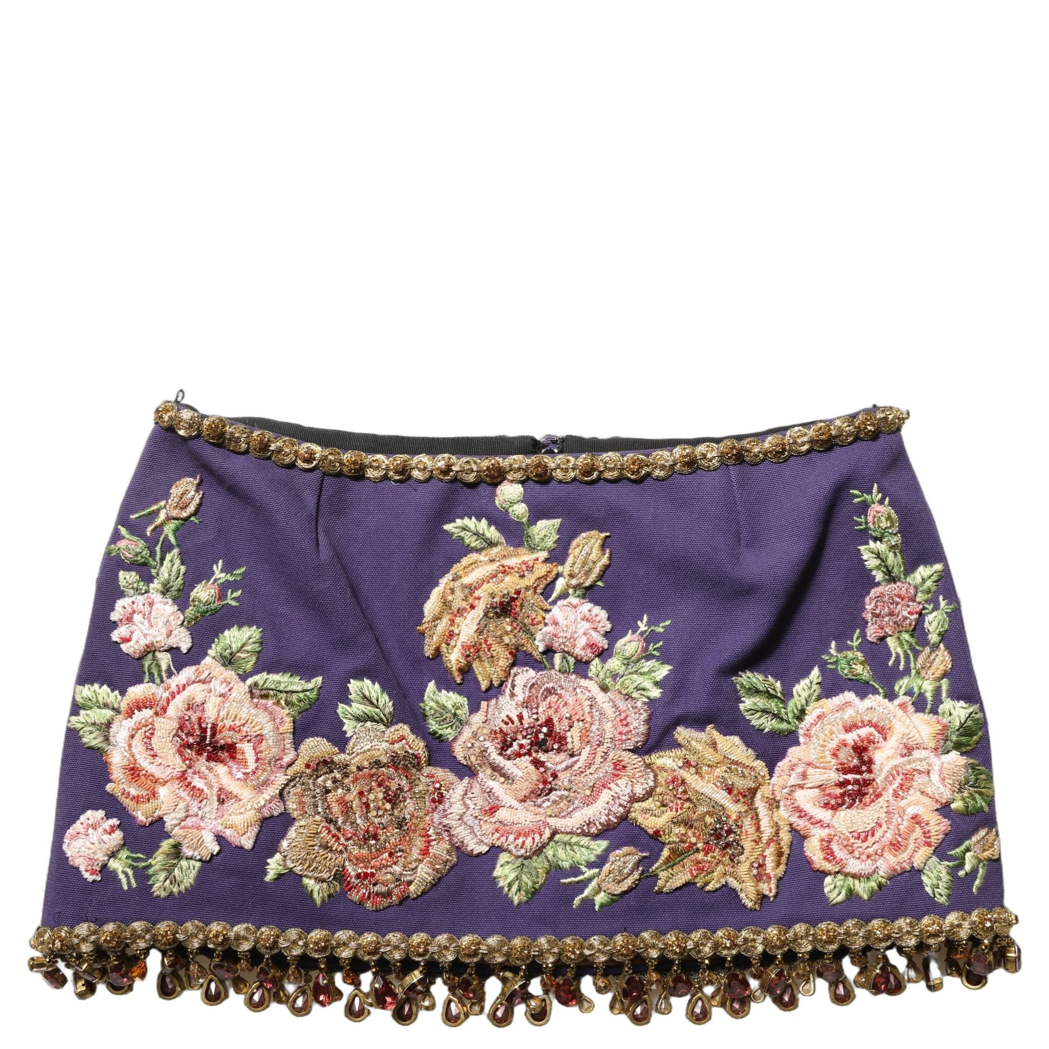 Purple Floral Embellsihed MidWaist Mini Skirt