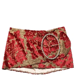 Maroon Floral Jacquard Rhinestone Mini Skirt