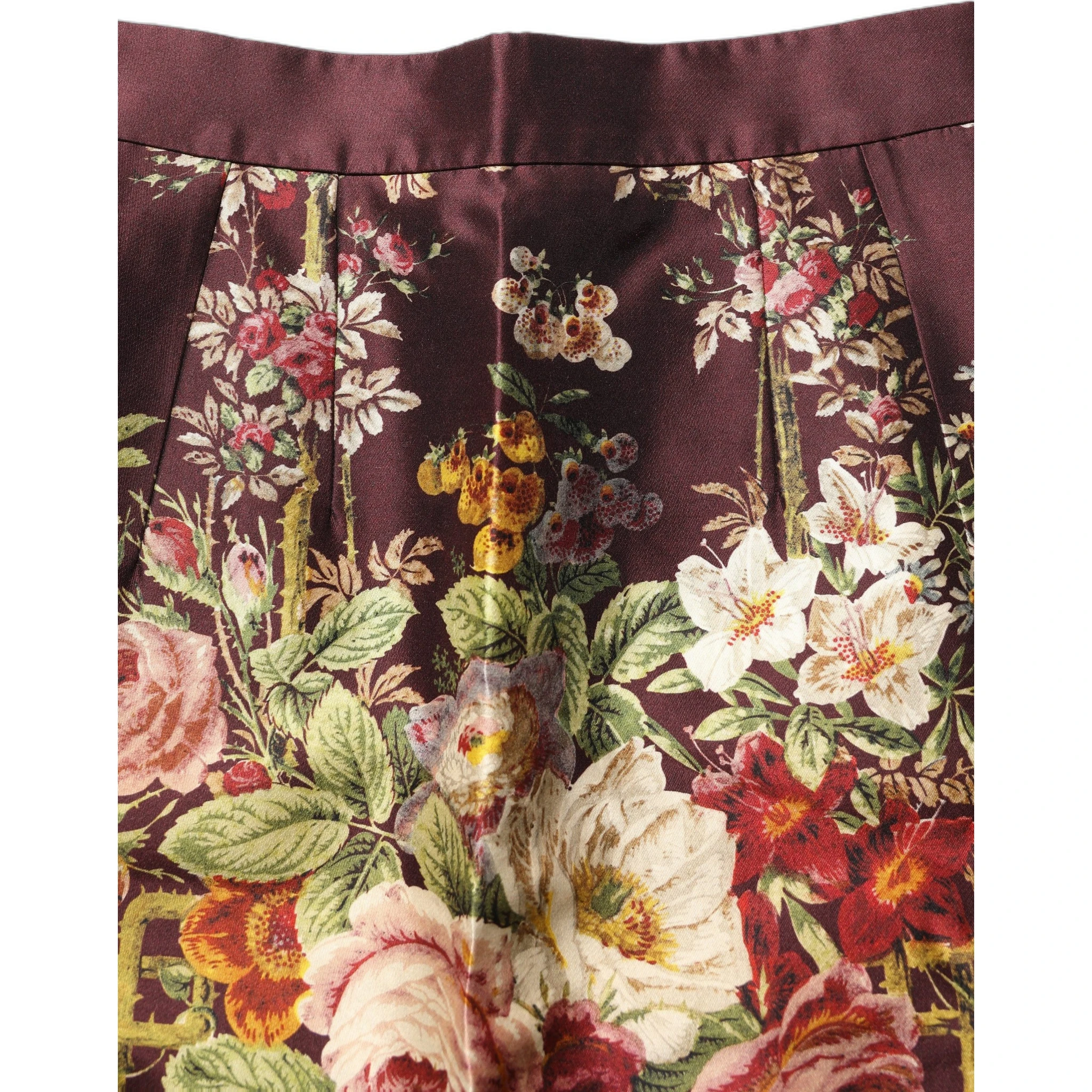 Burgundy Floral HighWaist A-line Mini Skirt