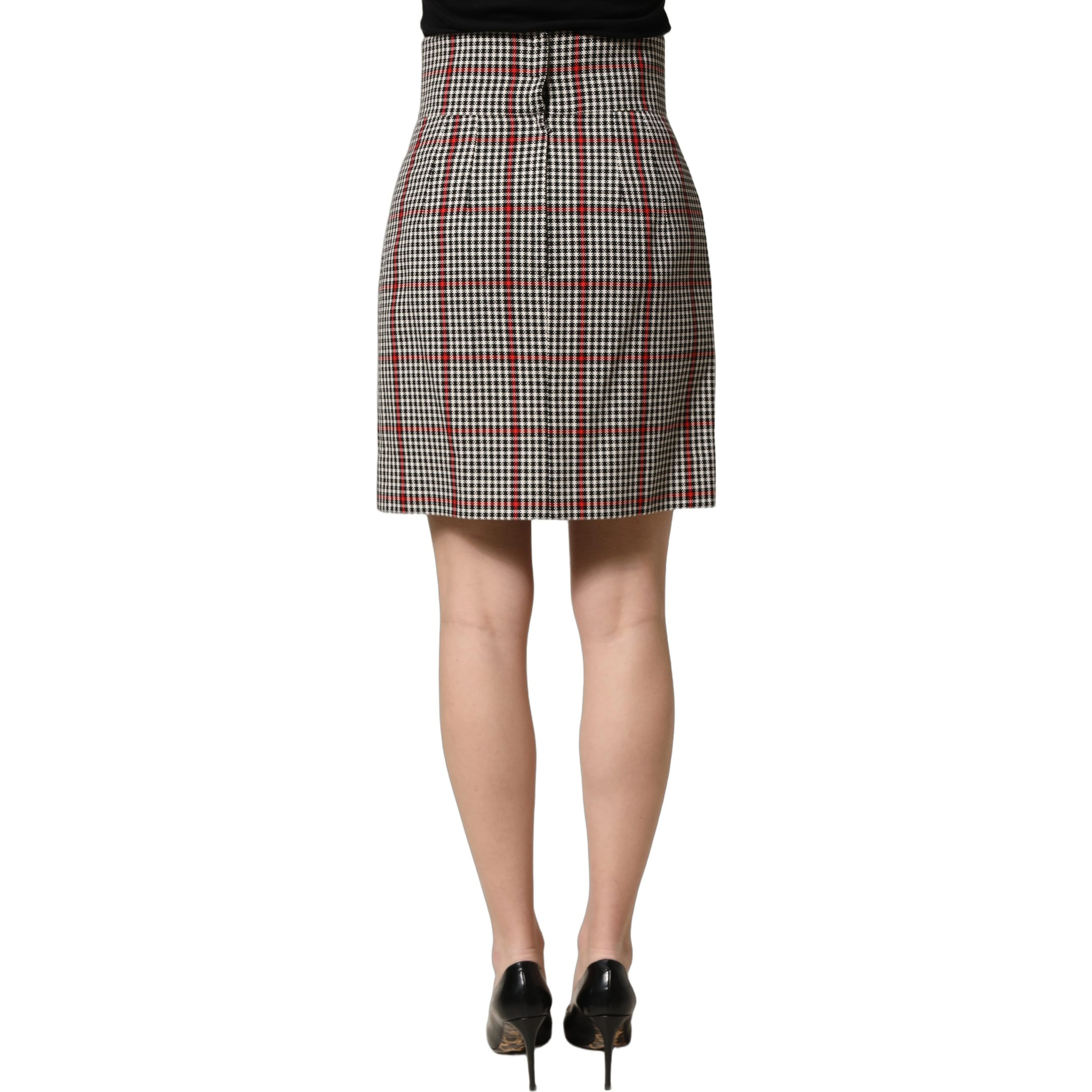 Gray Checkered High Waist A-line Mini Skirt