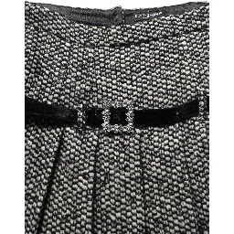 Black White Tweed High Waist Pleated Skirt