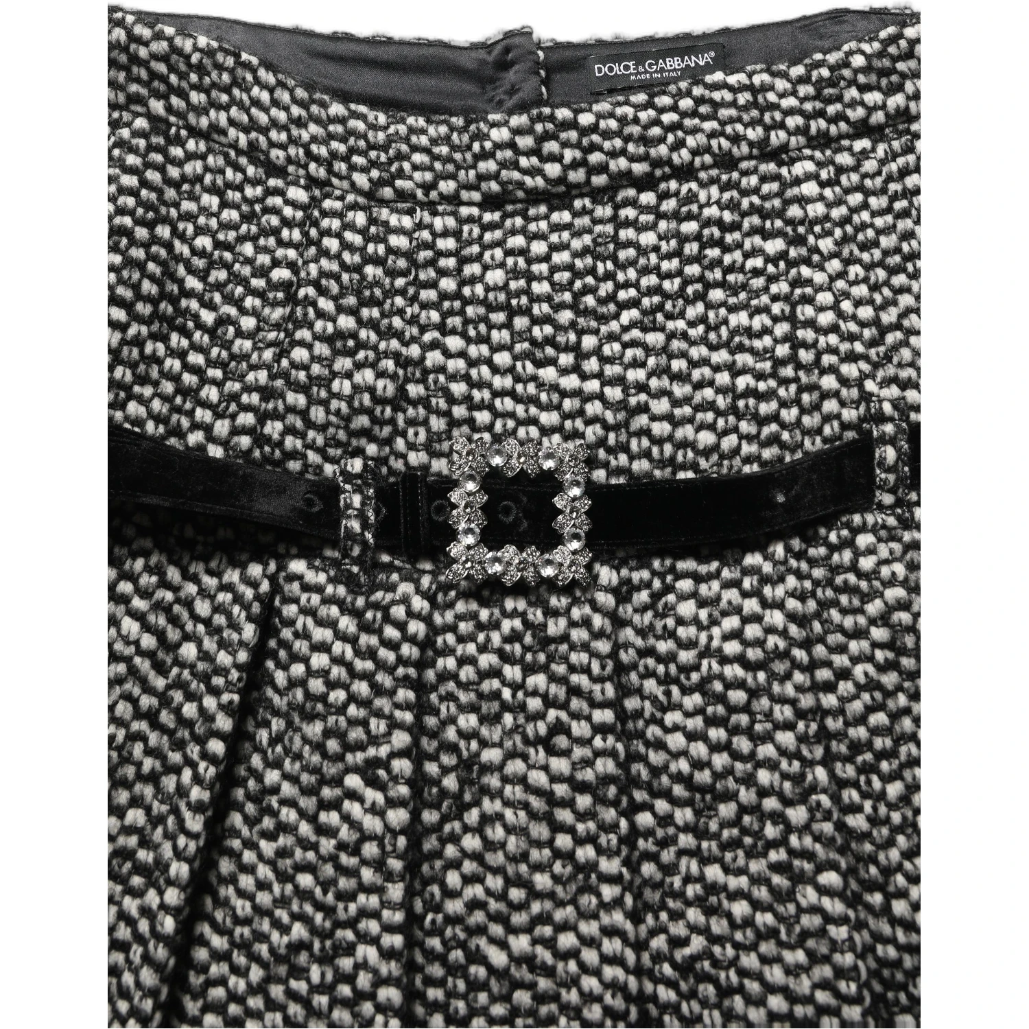 Black White Tweed High Waist Pleated Skirt