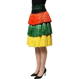 Multicolor Fringe Sequin High Waist Knee Length Skirt