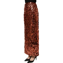 Bronze Sequin HighWaist PencilCut Midi Skirt