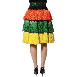 Multicolor Fringe Sequin High Waist Knee Length Skirt