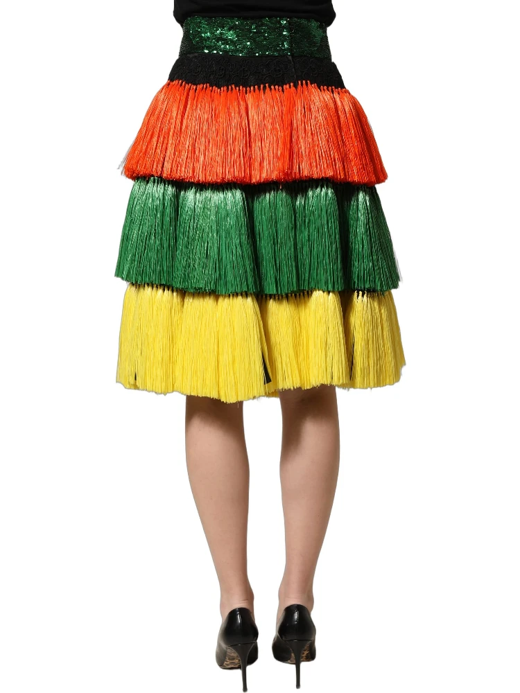 Multicolor Fringe Sequin High Waist Knee Length Skirt alternative