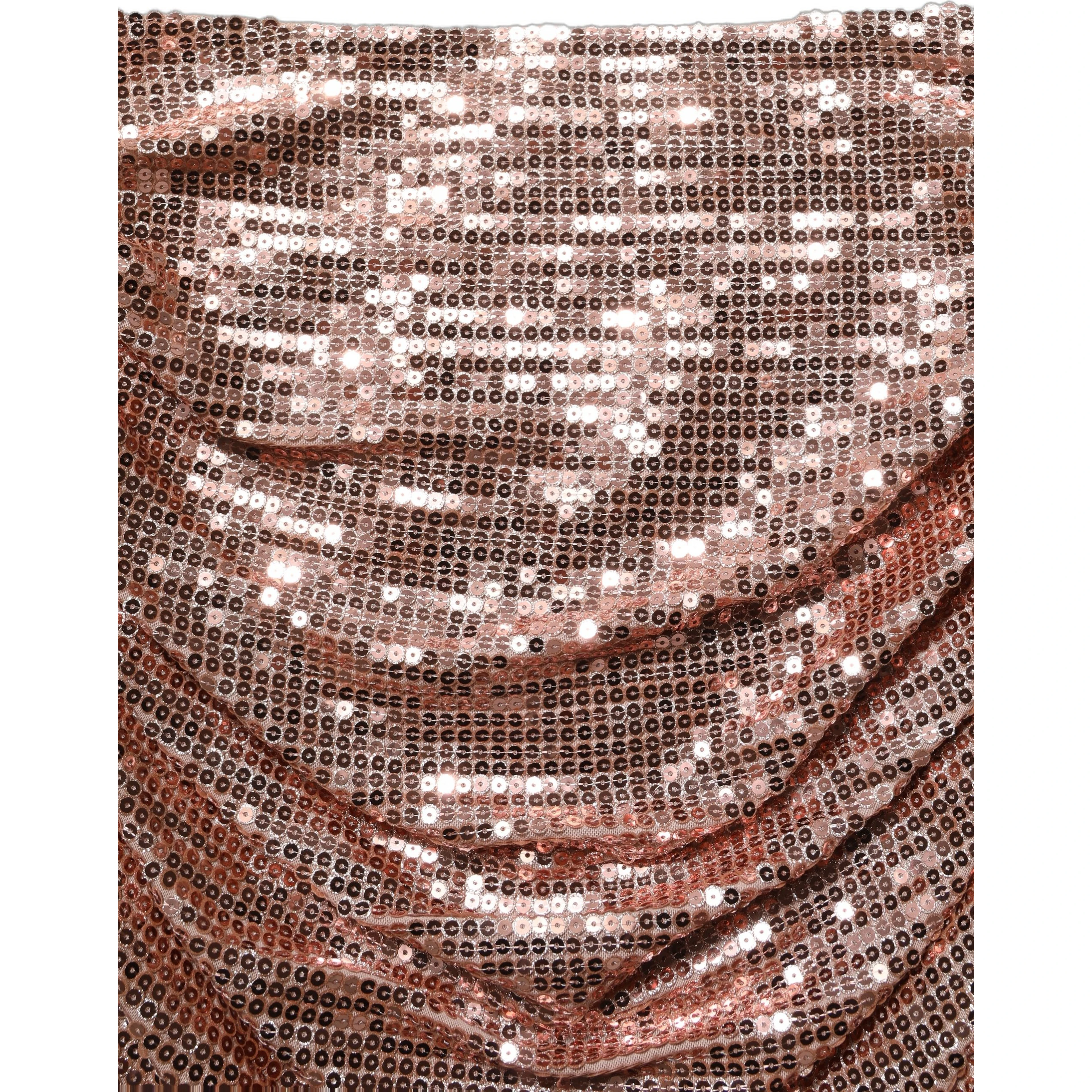 Rose Gold Sequin High Waist Ruched Maxi Skirt