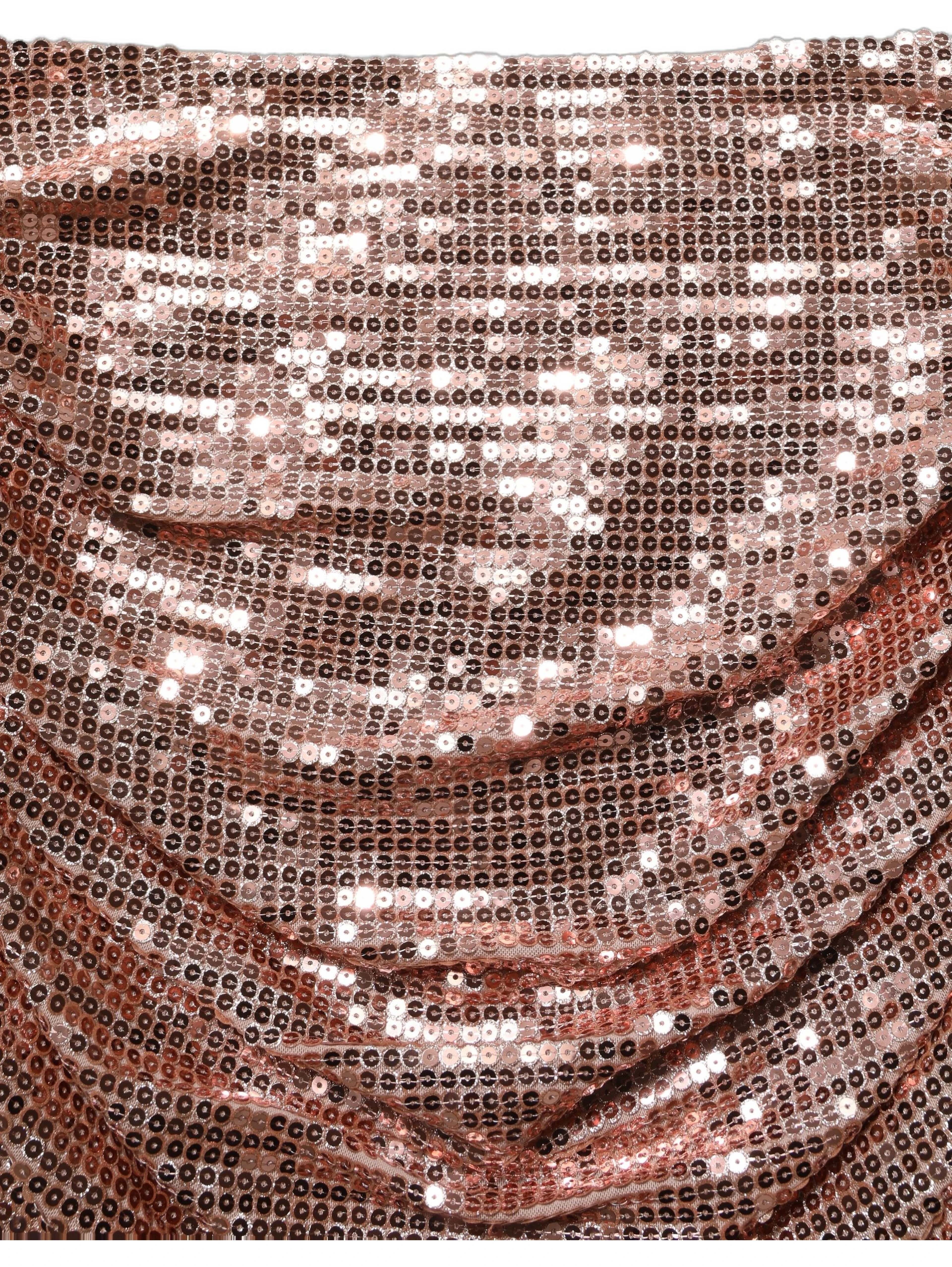 Rose Gold Sequin High Waist Ruched Maxi Skirt