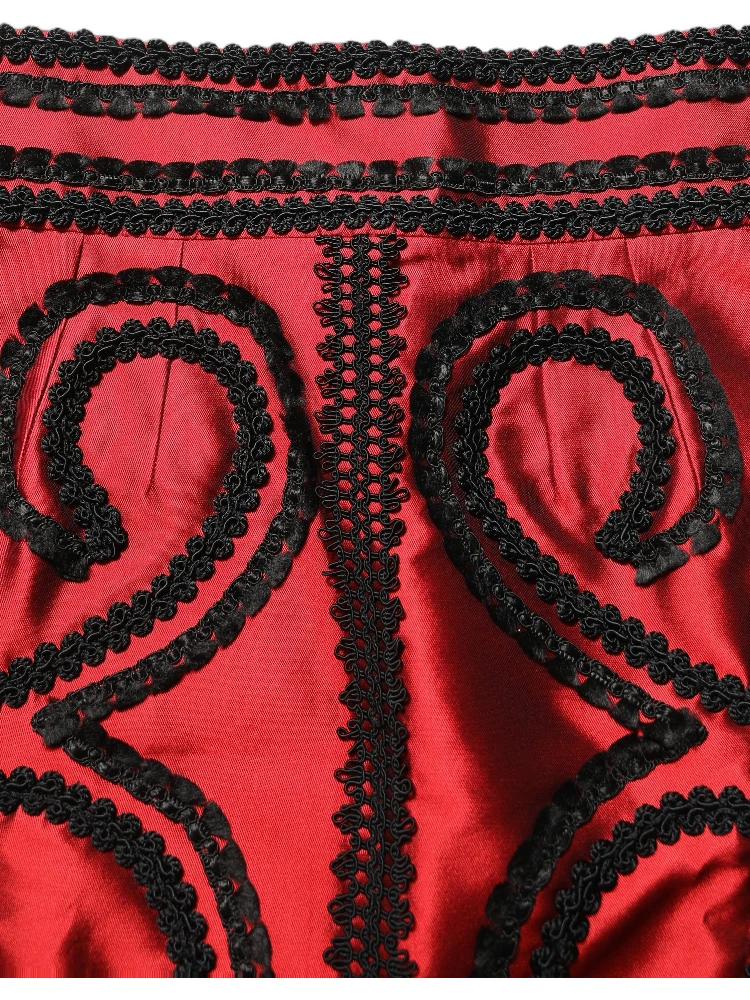 Red Soutache Embroidery A-line Mini Skirt