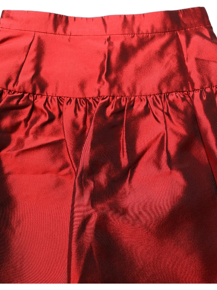 Red Silk Satin Bubble High Waist Mini Skirt