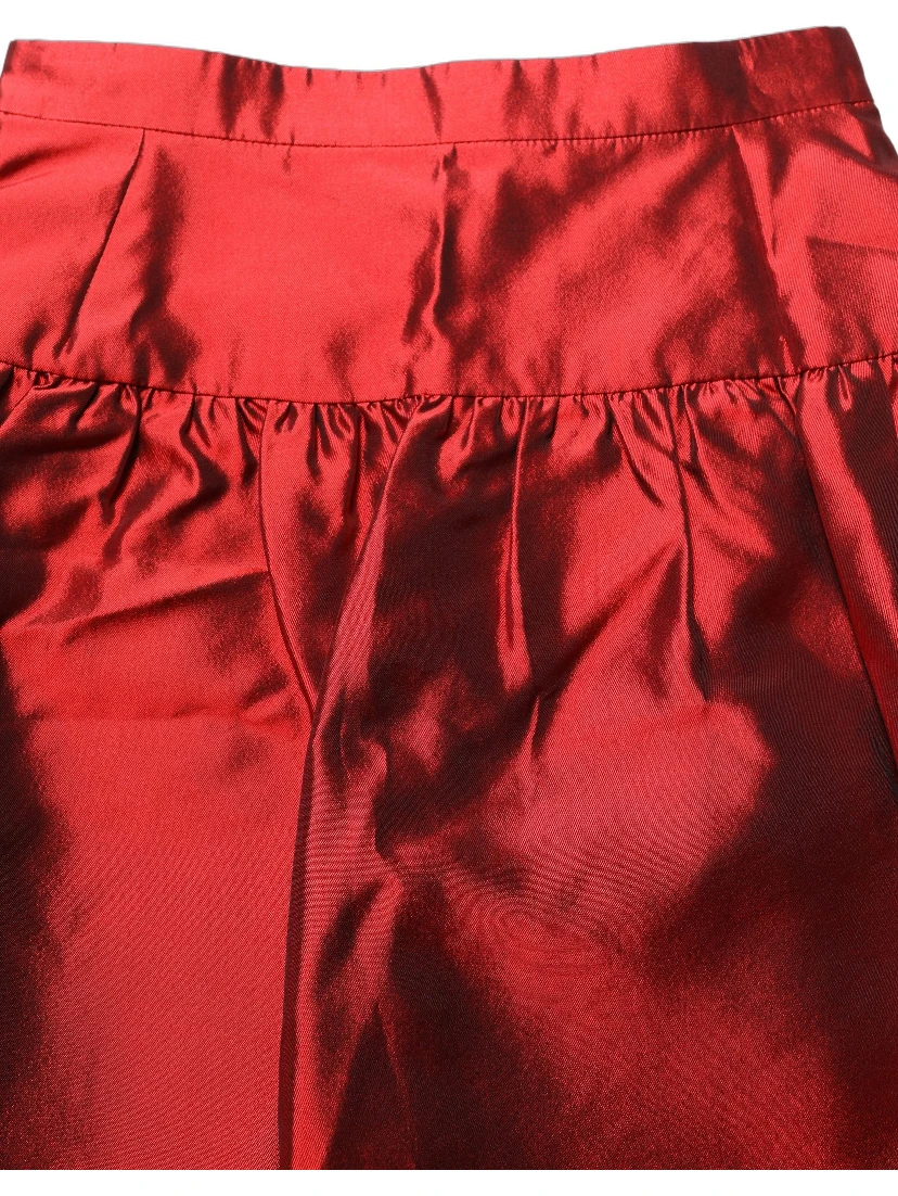 Red Silk Satin Bubble High Waist Mini Skirt