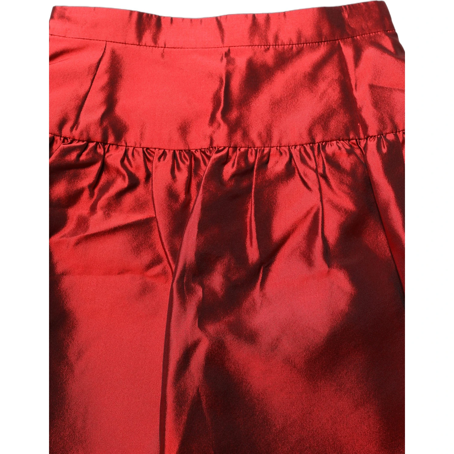 Red Silk Satin Bubble High Waist Mini Skirt
