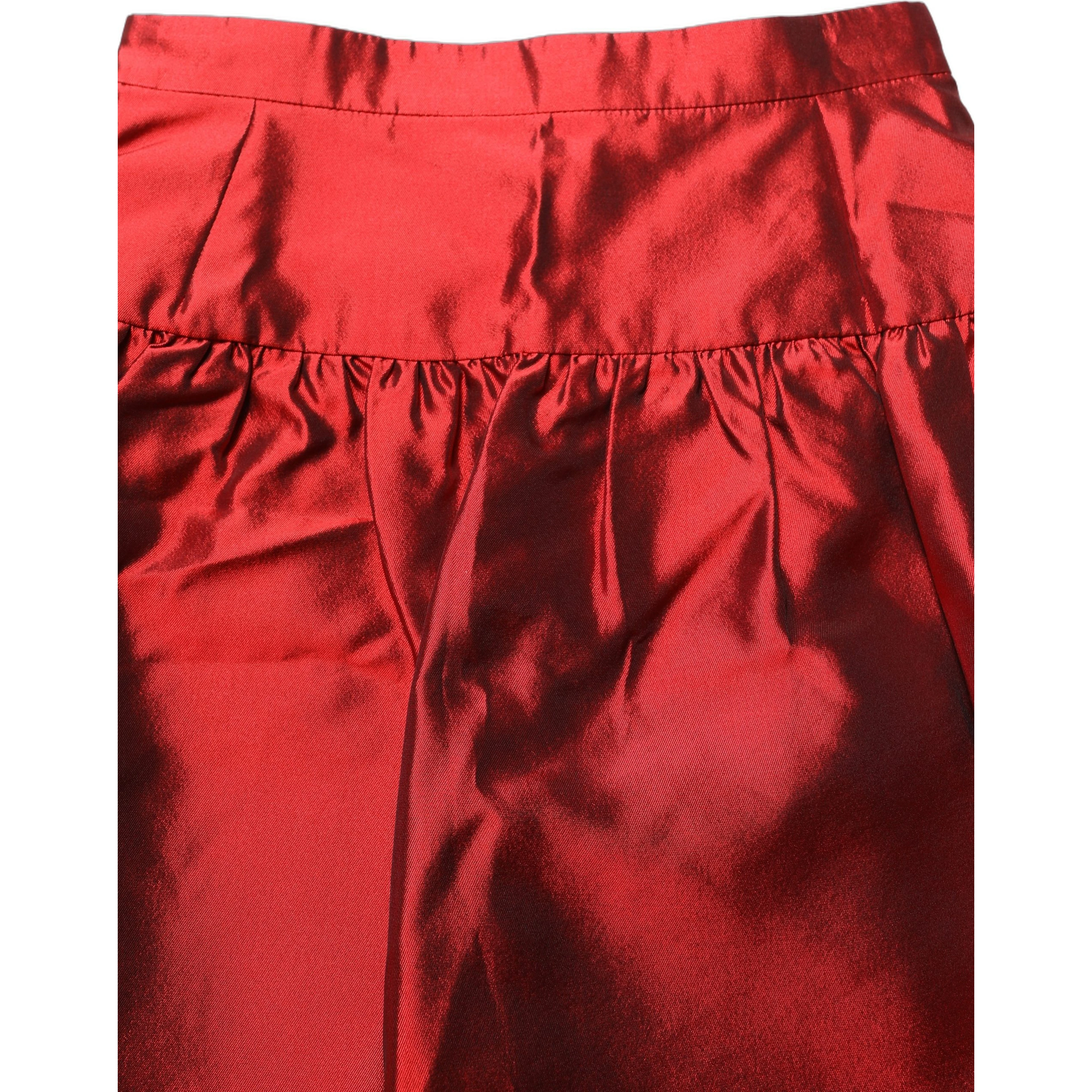 Red Silk Satin Bubble High Waist Mini Skirt