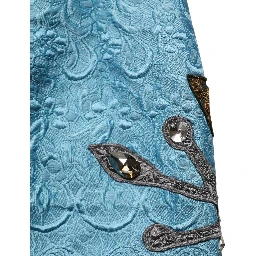 Blue Jacquard Embroidered A-line Skirt