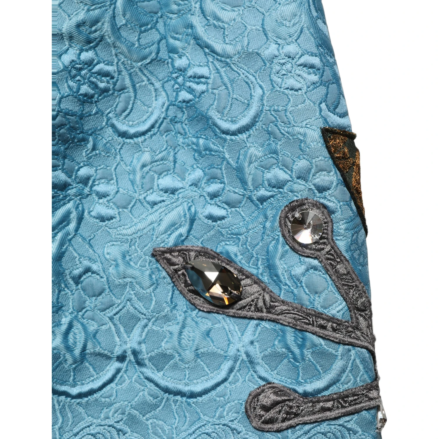 Blue Jacquard Embroidered A-line Skirt