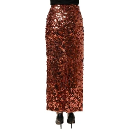 Bronze Sequin HighWaist PencilCut Midi Skirt