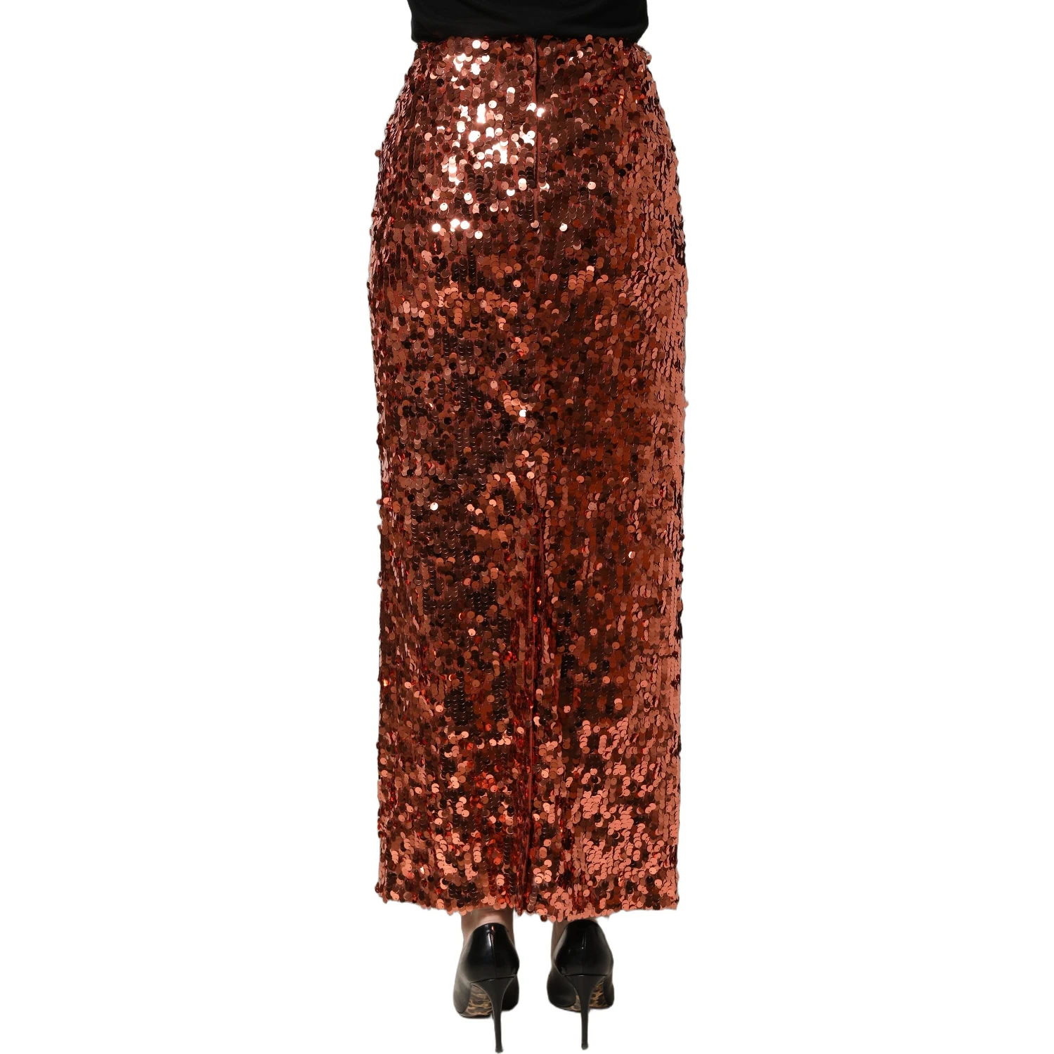 Bronze Sequin HighWaist PencilCut Midi Skirt