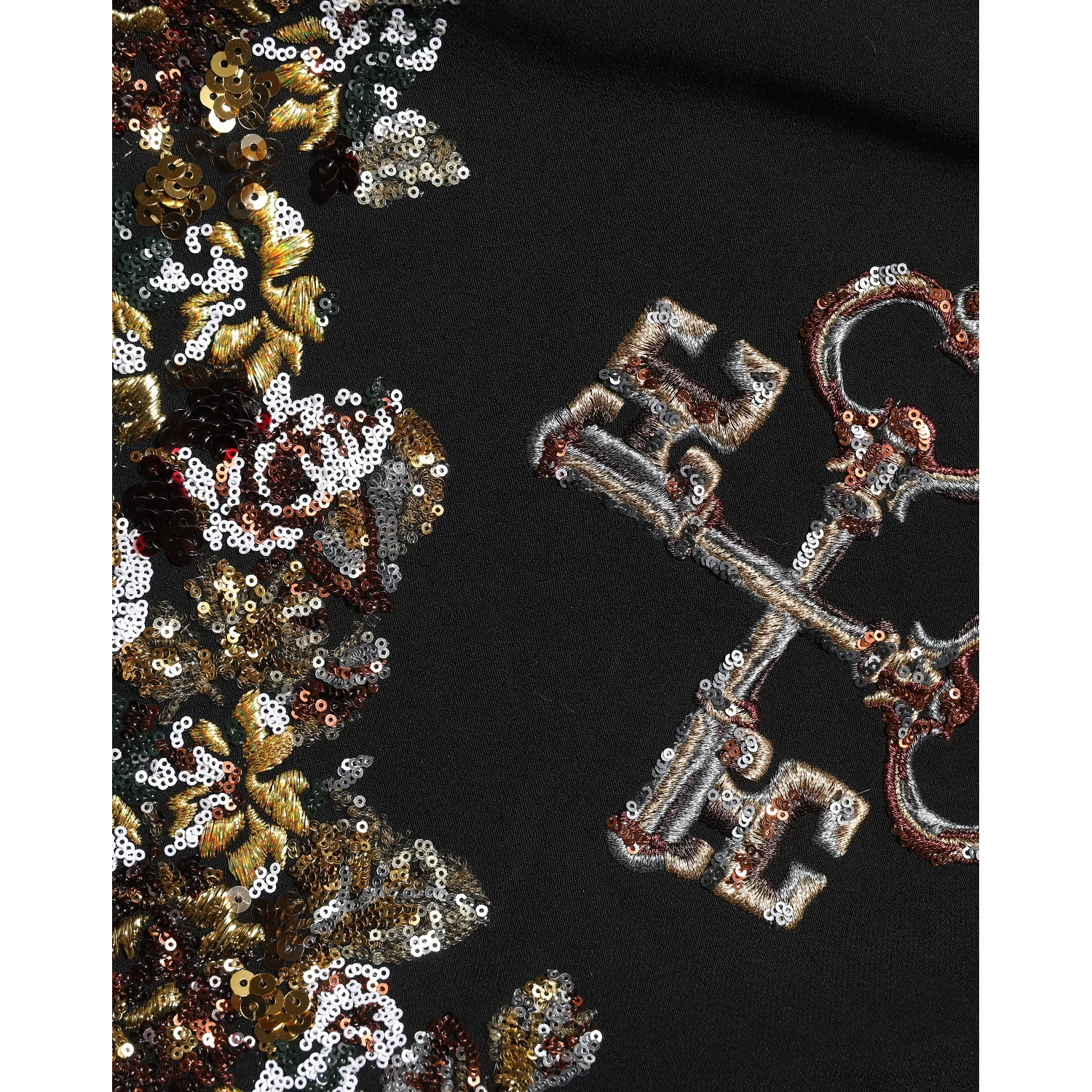 Black Floral Embellished A-line Mini Skirt