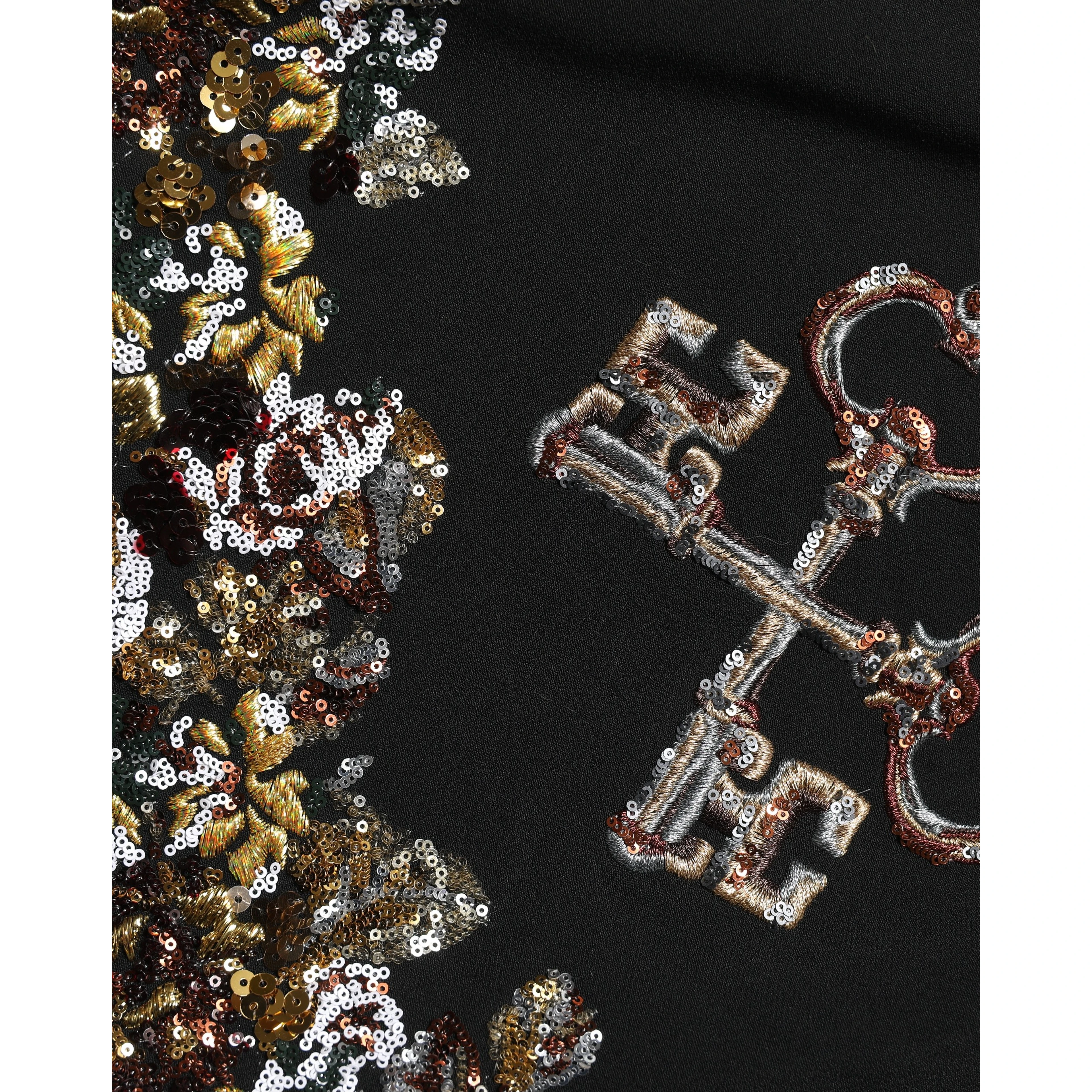Black Floral Embellished A-line Mini Skirt