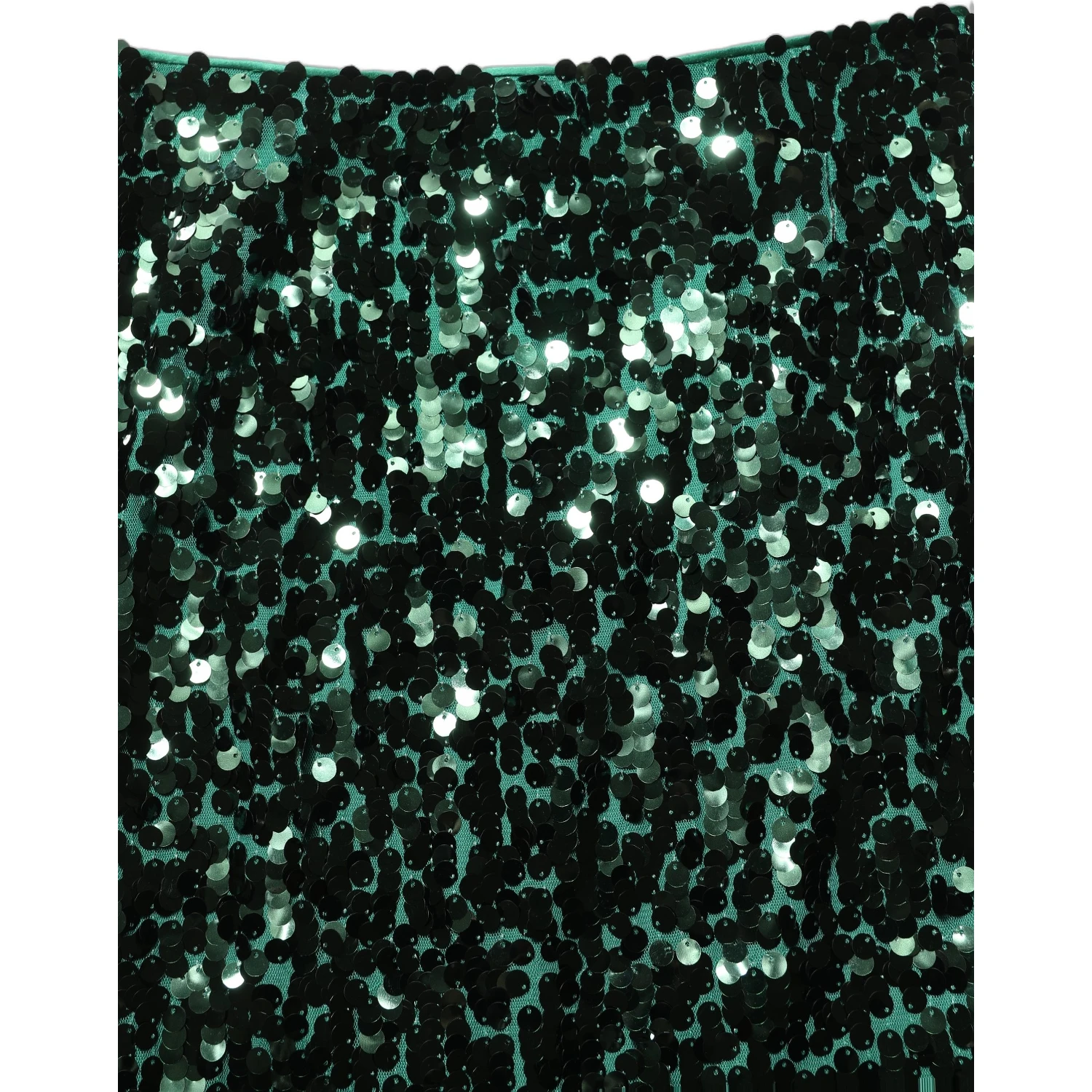 Green Sequin High Waist Pencil Cut Midi Skirt
