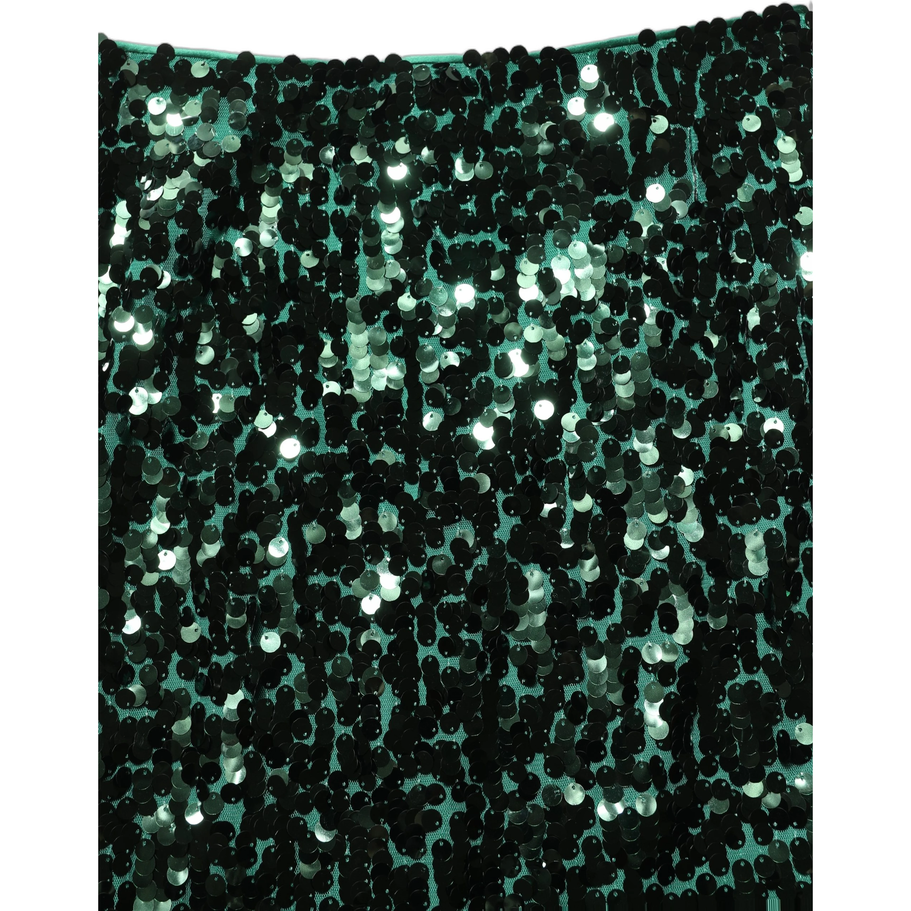 Green Sequin High Waist Pencil Cut Midi Skirt