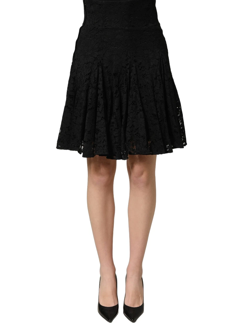 Black Floral Cut Out Lace A-line Mini Skirt