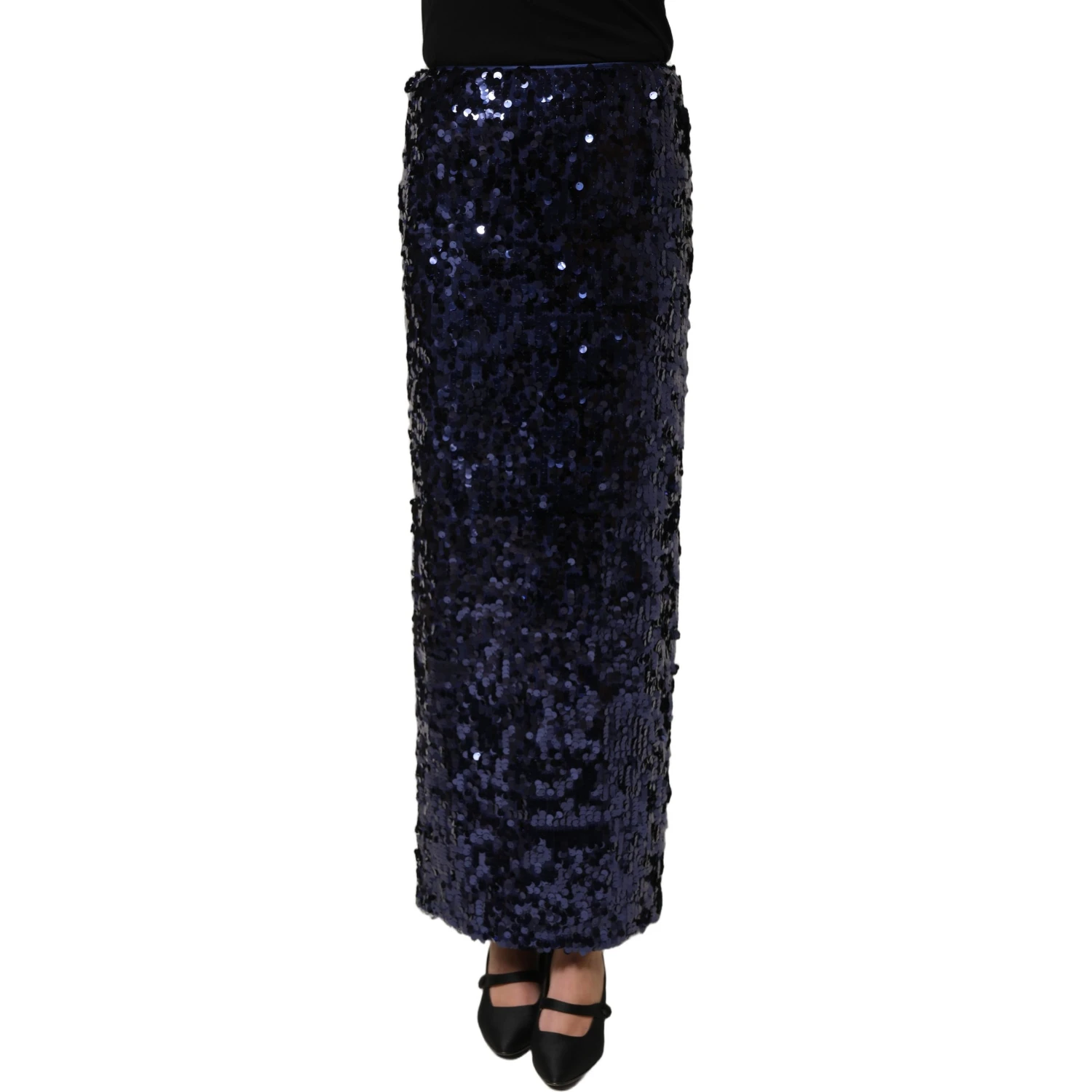 Blue Sequin High Waist PencilCut Midi Skirt