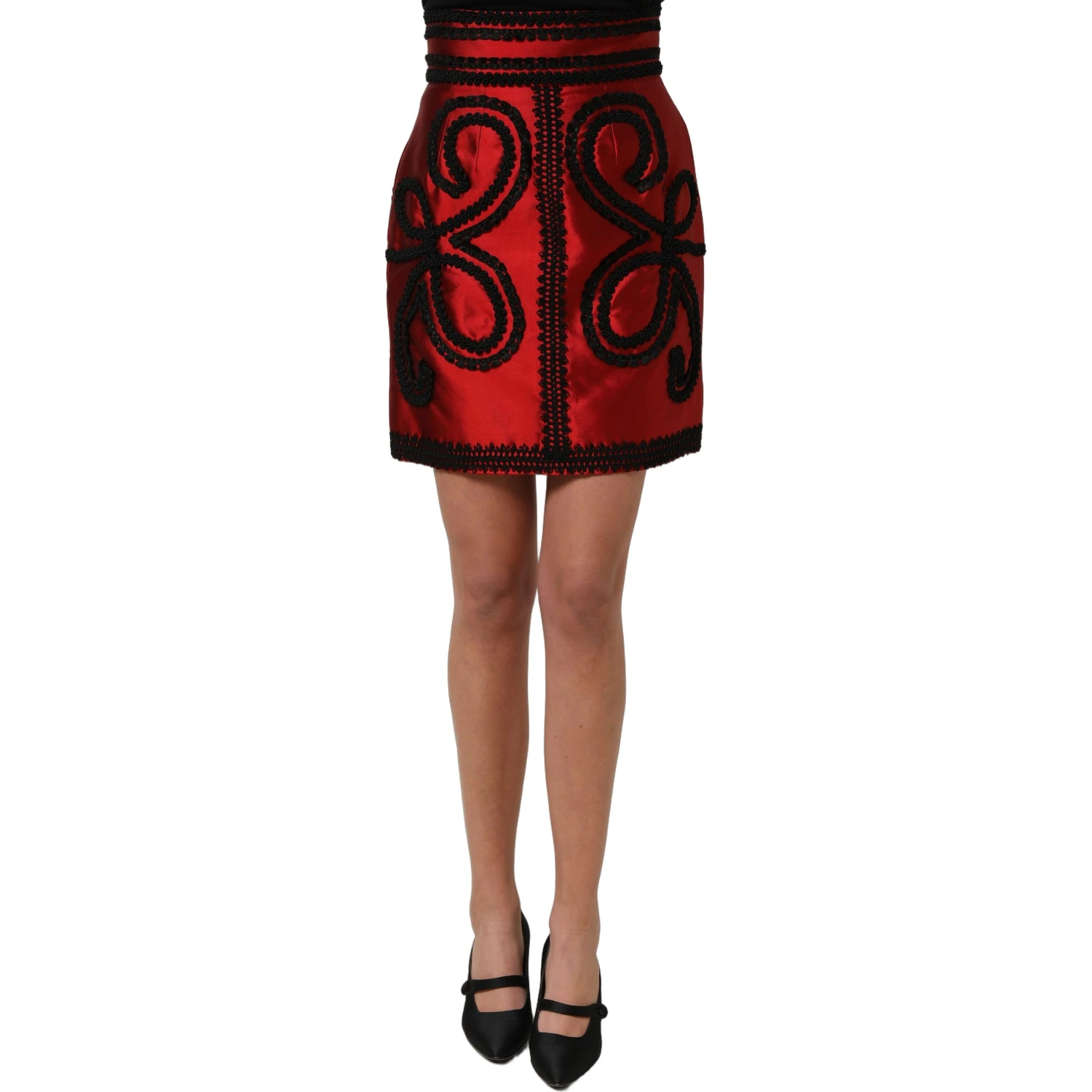 Red Soutache Embroidery A-line Mini Skirt