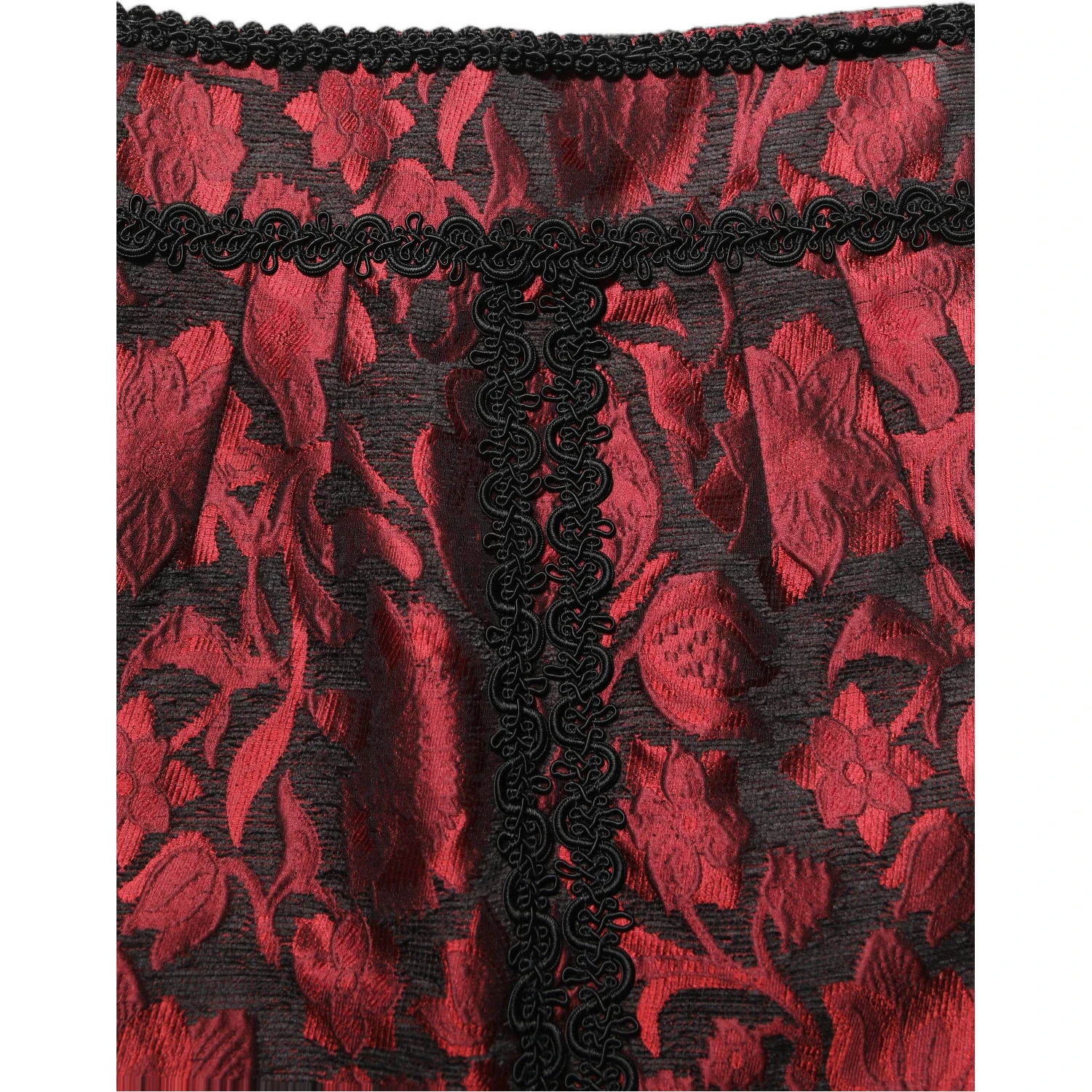 Red Black Floral Lace Jacquard Mini Skirt