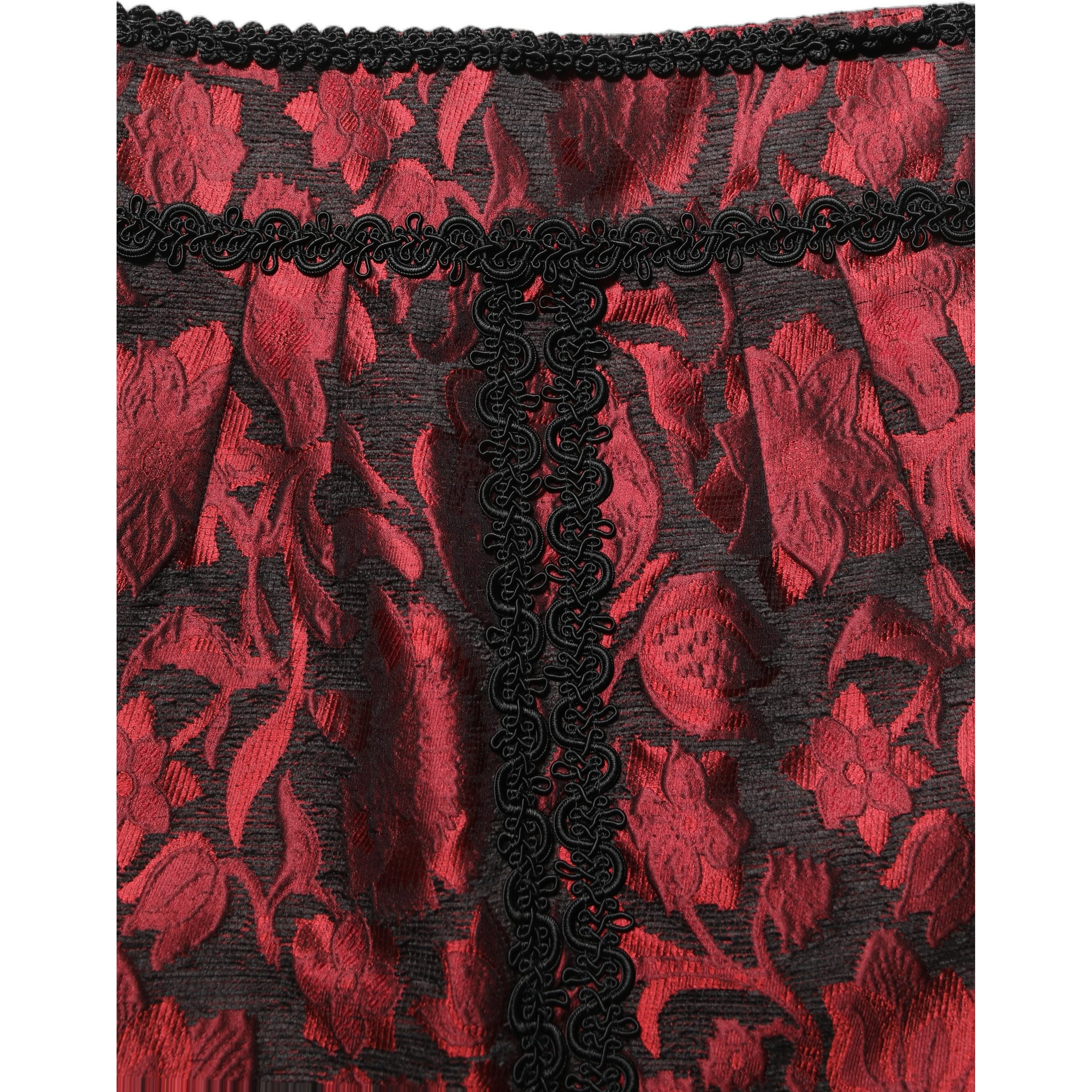 Red Black Floral Lace Jacquard Mini Skirt