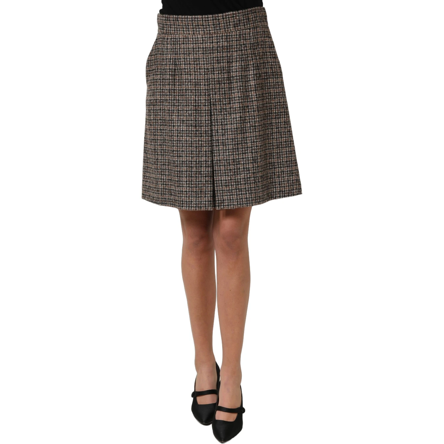 Brown Tweed High Waist A-line Mini Skirt