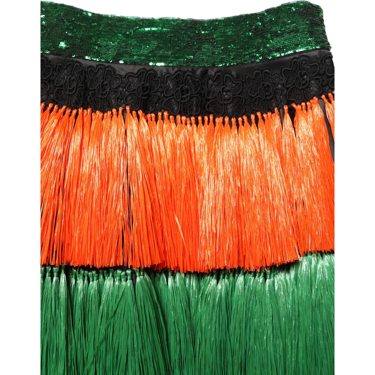 Multicolor Fringe Sequin High Waist Knee Length Skirt