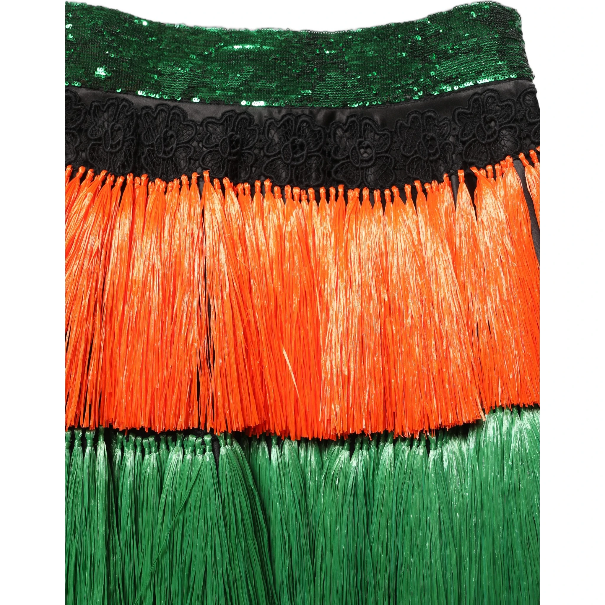 Multicolor Fringe Sequin High Waist Knee Length Skirt