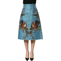 Blue Jacquard Embroidered A-line Midi Skirt