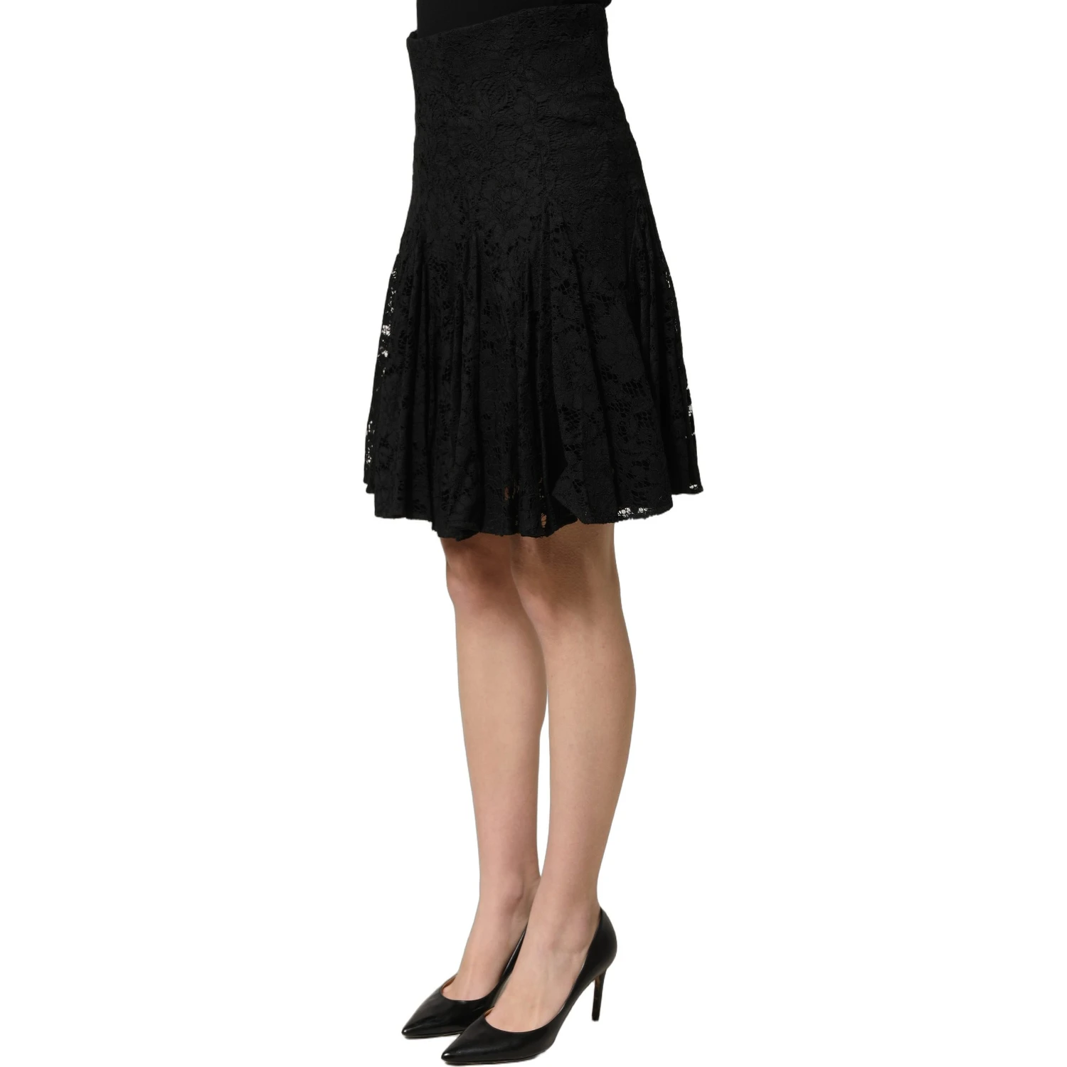 Black Floral Cut Out Lace A-line Mini Skirt