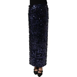 Blue Sequin High Waist PencilCut Midi Skirt