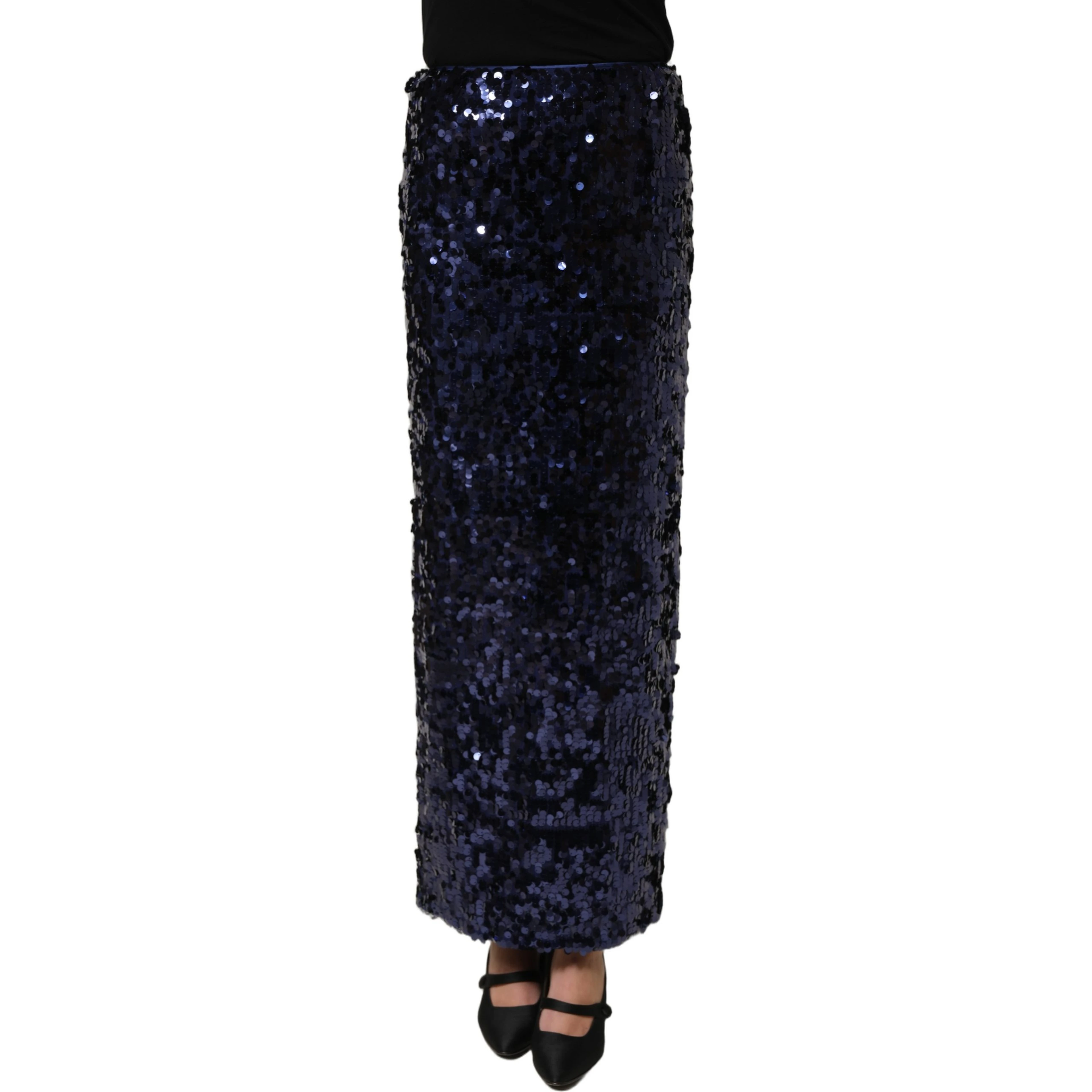 Blue Sequin High Waist PencilCut Midi Skirt