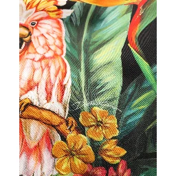 Black Tropical Print Cotton HighWaist Pants