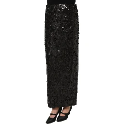 Black Sequin High Waist Pencil Midi Skirt