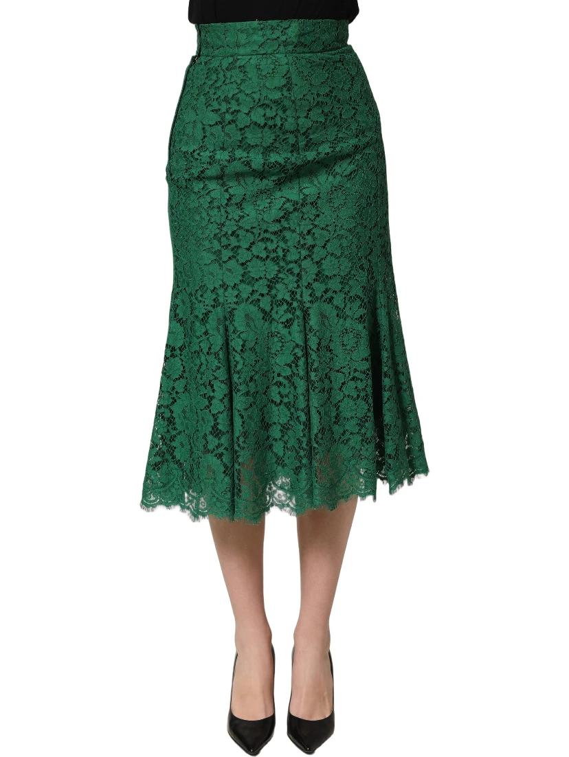 Green Lace High Waist Mermaid Midi Skirt
