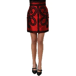 Red Soutache Embroidery A-line Mini Skirt